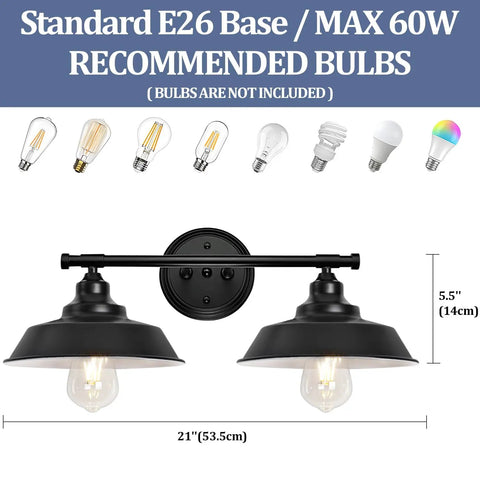 Industrial Farmhouse Vanity Light 2 Light Black Wall Sconce For Bathroom Mirror Over Vanity Cabinet Modern Metal Fixture