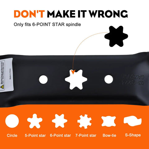 6-point star spindle diagram for 3-Pack High Lift Mower Blades 6-Point Star Set For Cub Cadet ZT1 54 Inch Cutting Deck.