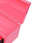 Pink Mini Toolbox Featuring Two Smooth Pullout Drawers And Heavy Duty Iron Frame Compact Portable Gear Case Rig Ready For Job Sites Craft Tables And Mobile Workshop Hella Tough, open view showcasing the interior.