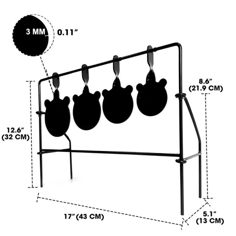 Level Up Your Plinking Sessions With This Sweet Auto Reset Steel Gong Spinner Targets For .177 And .20 Caliber Rifles; four gongs, dimensions shown