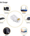 RJ45 Crimp Connectors 8P8C UTP Ethernet Plug For CAT5E CAT5 CAT6 Solid Or Stranded Cable Gold Plated 50 Pack