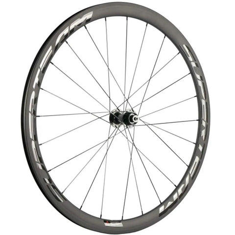 Rad Carbon Road Wheelset 700c Clincher Ride Ready 38mm Deep 23mm Wide Center Lock Thru Axle front view