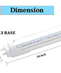2Ft LED Light Tube Replacement For T8 T10 T12 Fittings 8W 24 Inch 1120 Lumen 6500K Cool White Ballast Bypass With Clear Cover dimensions