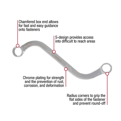 SAE S-Style Wrench Set 5-Piece with chamfered box end and radius corner design for tight spots and easy size identification