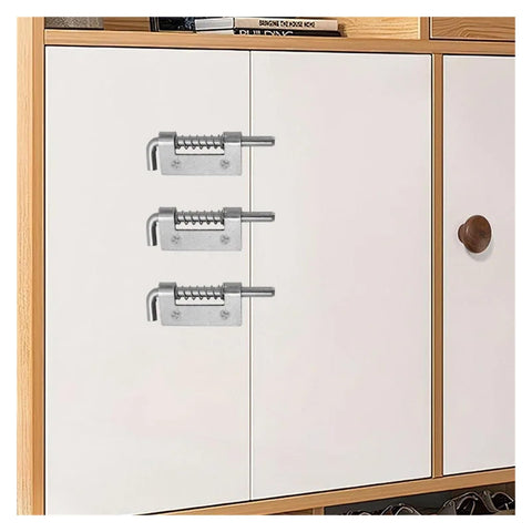 Spring Loaded Latch Pins For Cabinets Doors And Windows 10 Or 20 Pack Quick Install Fasteners on wooden cabinet