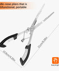 Needle Nose Fishing Pliers With Hook Remover And Lanyard, Stainless Steel Saltwater Multitool, ergonomic ABS handles shown