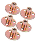 Three Hole Flange Nut With Galvanized Finish M8, Rugged Tee Nut, metal surface, angled view, six pieces arranged symmetrically