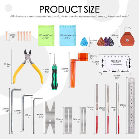 26 Piece Complete Guitar Repair Kit For Electric Guitar Bass Ukulele Mandolin Banjo With Tools For String Changes Intonation