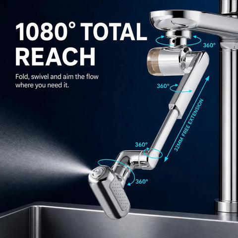 Smooth Operator Sink Helper 1080 Degree Rotating Faucet Extender Unit With Four Flexible Jet Patterns And Built In Mineral Filter For No Stress Washing Days
