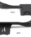 Front and back view of Metal Hot Shoe Thumb Up Grip For Fuji X100V X100VI Camera Black, ergonomic hand rest shown.