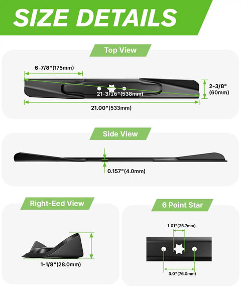Mulching Lawn Mower Blades For 42 Inch Deck With 6 Point Star Design Replaces 942-04308A 942-04308X diagram dimensions