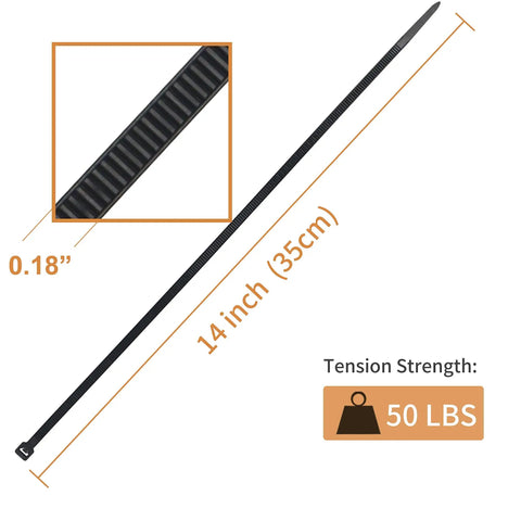 14 Inch UV Resistant Zip Ties 500 Pack Self Locking Cable Ties For Indoor Outdoor Use 50 Lb Tensile Strength diagram