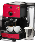 Badass 15 Bar Espresso Machine And Cappuccino Maker With Slick Milk Steamer And Hella Easy 7 Piece Barista Bundle Featuring Quick Grinder And Dual Cups For No Sweat Latte Prep And Knockout Drink Quality Daily In Blue, showing espresso making process.