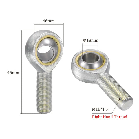 2 Pack Rod End Joints With 18mm Bore And M18x1.5 Right Hand Thread, Includes Jam Nuts, 45# carbon steel rod ends