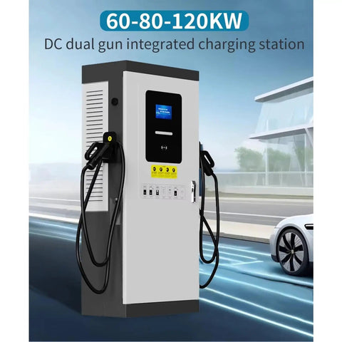 Beefy 120kW DC Fast EV Charger With Dual CCS Connectors, Multi Power Options, Level 3 Commercial Charging Station in parking lot