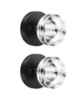 Two Pack Glass Black Dummy Door Knobs With Crystal Clear Interior Trim, Round vintage Style Matte Black Dummy Door Handle