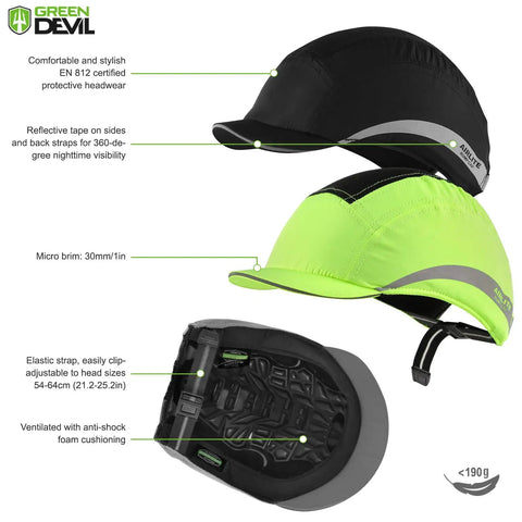 Ultra Lightweight Breathable Bump Cap For Head Protection Baseball Cap Style Hard Hat Alternative - black and green caps with ABS insert