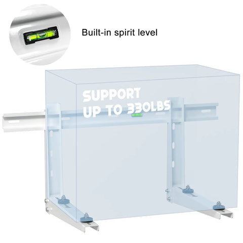 Heavy Duty Mini Split Wall Mount Bracket Built Like A Tank For 7000 To 18000 BTU AC Units With Shock Absorbing Rubber Dampers and level, supports 330 lbs.