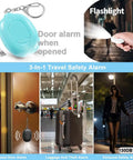 Portable Door Alarm Stopper For Travel, 130dB Siren, USB Rechargeable Vibration Sensor With LED Flash, Lightweight Safety Alarm For Hotels, Home, Apartments And On The Go, blue USB door alarm with keychain