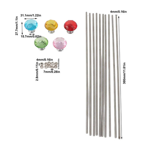 Stainless Steel M4 Threaded Rods And Nuts Kit With 5 Knobs 10 Rods And 10 Hex Nuts For DIY Fairy Garden Stakes Craft Projects And Easy No Fuss Industrial Repairs, 300mm rods