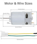 Two Pack 24V DC Motors, 25,000 RPM High Speed Drive Motors for Kid's Ride On Cars, size dimensions and wire diagram