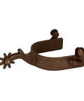 Antiqued Finish All Purpose Men's Spur With 2 Inch Shank 1 Inch Wide Band And 8 Point Rowel, shown in side view