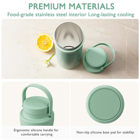 Portable Breast Milk Cooler With Thirty Hour Cooling To Keep Your Fresh Stash Crisp On The Hustle, Travel Proof Nursing Bag Including Two BPA Free Stash Bottles And Pro Grade Ice Pack, Green with ergonomic silicone handle and stainless steel interior.