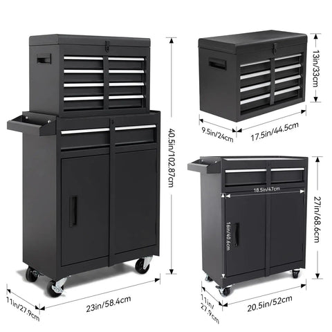 5 Drawer Rolling Tool Chest With High Capacity Adjustable Shelf Lockable Drawers Detachable 2 In 1 Mechanic Tool Box Storage Cabinet On Wheels For Garage Workshop Warehouse And Repair Shop