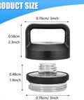 Chug Cap Replacement For Rambler Bottle Fits 18Oz 26Oz 36Oz 46Oz 64Oz Models, Easy Twist Triple Handle Screw Top Lid, Spill Proof Sports Water Bottle Accessory Not For Hydro Flask, shown with product dimensions highlighted.