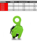 Heavy Duty Vertical Plate Clamp 5 Ton 11000 Lbs green steel lifter with handle for lifting and rigging metal sheets.