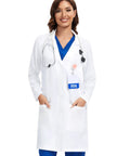 Three Pocket Women's Lab Coat With Long Sleeves White Medical Coat Relaxed Fit Size M