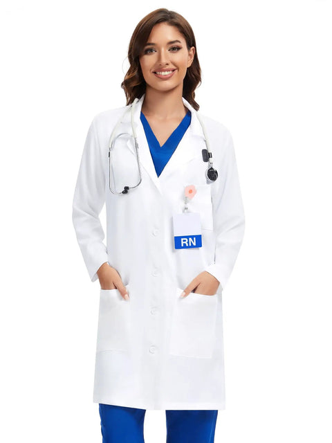 Three Pocket Women's Lab Coat With Long Sleeves White Medical Coat Relaxed Fit Size M