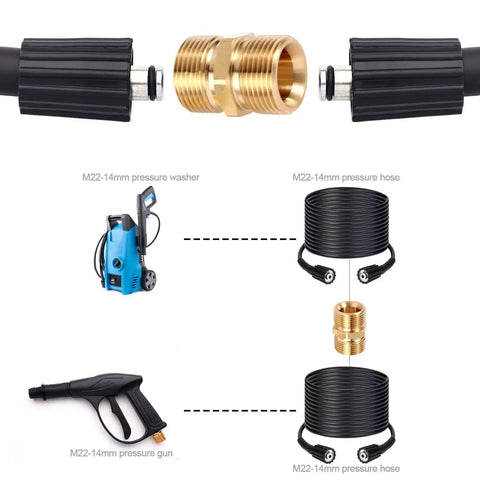 Upgrade Your Wash Game With This Brass Pressure Washer Hose Connector M22 14mm Adapter 5000 PSI Heavy Duty Male To Male Coupler