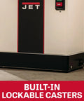Heavy Duty 13 Inch Planer And Molder Combo For Woodworking Built Like A Tank One Point Five Horsepower Motor showing built-in lockable casters.