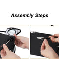 Hands assembling soldering helping hands with 3X magnifying glass, magnetic base stand, and rotatable alligator clips.