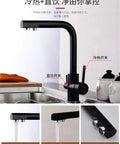 Black Kitchen Faucet with 360° SwivelDual Handle Water Filter TapDeck-Mounted Mixer with Aerator3-Way Design for Clean Drinking WaterAusious Clouds LWX showing dual handle and water spout.