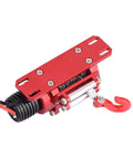 Solid Metal Electric Winch For 10 Scale RC Crawler D90 D110 TF2 KM2 With Realistic CNC Machine Look, featuring red metal casing and hook.