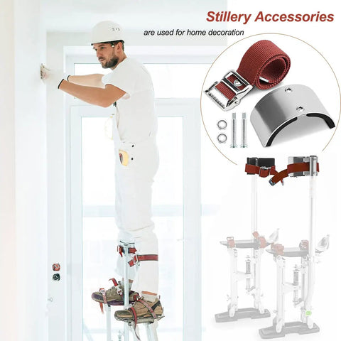 2 Pack Drywall Stilt Replacement Parts Leg Straps Kit with curved metal plate used in plastering and painting projects