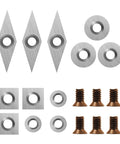 DEEFIINE 18-piece tungsten carbide cutter inserts set for wood lathe; square 11mm, rounds 12mm/8.9mm diamond 30x10mm screws