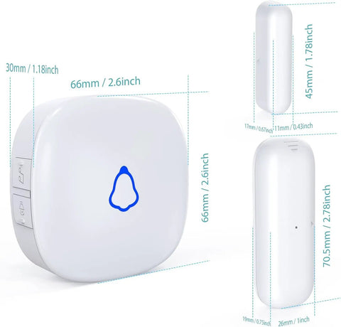 Wireless Door Chime And Open Sensor Alarm With 500 Foot Range 58 Chimes And 5 Volume Levels For Home Office Store Easy Install With Transmitter And Plug In Receiver, white plastic, 66mm