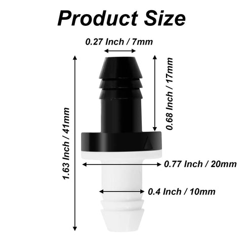 Product dimensions of the 6 Pack Inline Check Valves 3 By 8 Inch ABS One Way Valve For Fuel Water Gas Air Systems, Keeps Backflow Out.