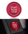 Audi Slick Red Engine Start Button Cover Stickers For A4 A5 A6 A7 Q5 Models, premium metal trim, installed on button.