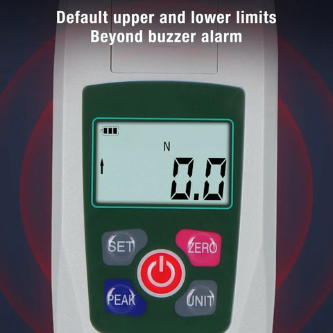 Pro Grade Digital Force Gauge Push Pull Dynamometer For Tension And Pressure Testing, 2N Range, 0.2kg/0.45lb Load Tester, Handy Thrust Meter For Auto Parts, Electronics, And Industrial Use display with alarm limits and buttons