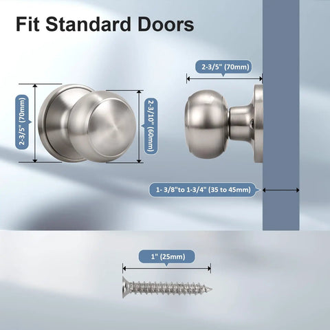 2 Pack Brushed Nickel Dummy Door Knobs With Single Sided Handles For Closets And Pantries, Satin Nickel One Side No Latch Non Turning Interior Push Pull Knob For French Double Doors, 70mm