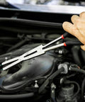 Using Double-X External Snap Ring Pliers For Tight Spaces With Extra Reach And Jaw Opening Wider Than The Handles, Built With A Compound Joint For Confined Areas, Pro Grade Durability, Model 82033 in a car engine.