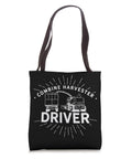 Harvesting Machine Tote Bag For Farmers And Gearheads With Funny Reaper Harvest Theme And Harvester Driver Design in black canvas