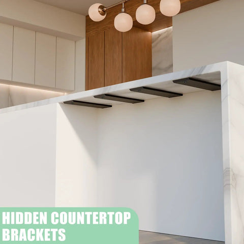 Four Pack 26 Inch Countertop Support Brackets Set With Hidden Island Mounts And Flat Wall Support under marble countertop.
