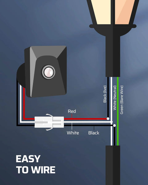 Wiring diagram for Outdoor Post Light Dusk To Dawn Sensor Switch For Auto On Off Photoelectric Control For Outdoor Pole Lighting