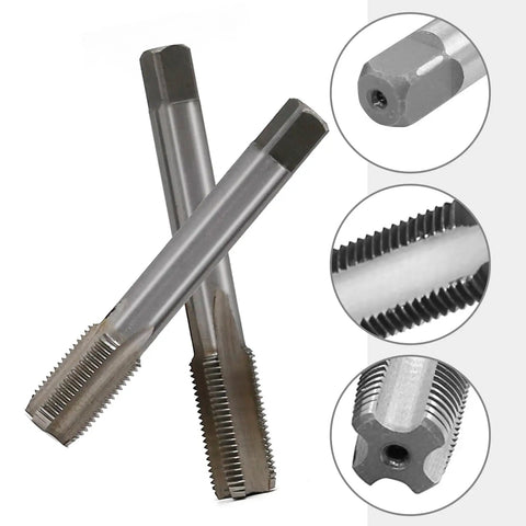 Nine Sixteenth Inch HSS Tap Set For Bicycle Crank Repair with left and right threaded taps, 20 TPI, durable high-speed steel close-up