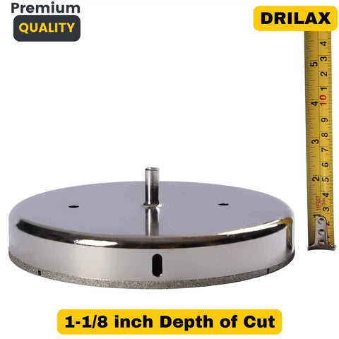 Side view of 7 Inch Diamond Hole Saw For Porcelain Ceramic Tile Glass Granite Stone Wet Core Drill Bit with ruler showing depth